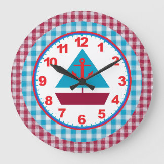 Boys Gingham Sailboat Clock With Numbers
