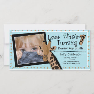 Boys Giraffe First Birthday Party Invitation