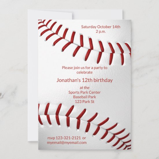 boys girls baseball birthday or team party invitation