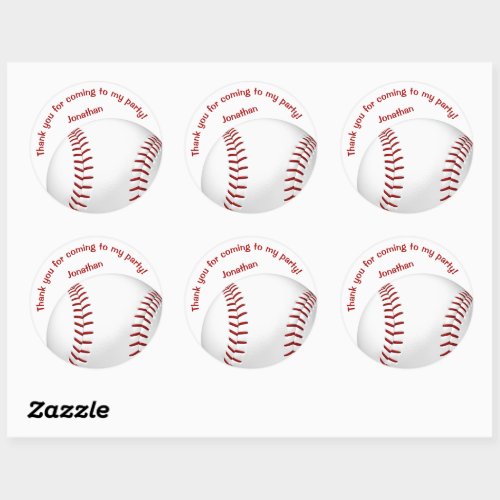 boys girls baseball softball party thank you classic round sticker