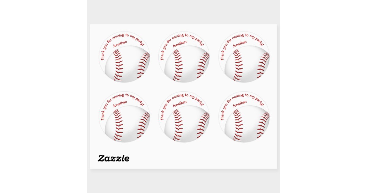 boys girls baseball softball party thank you classic round sticker | Zazzle