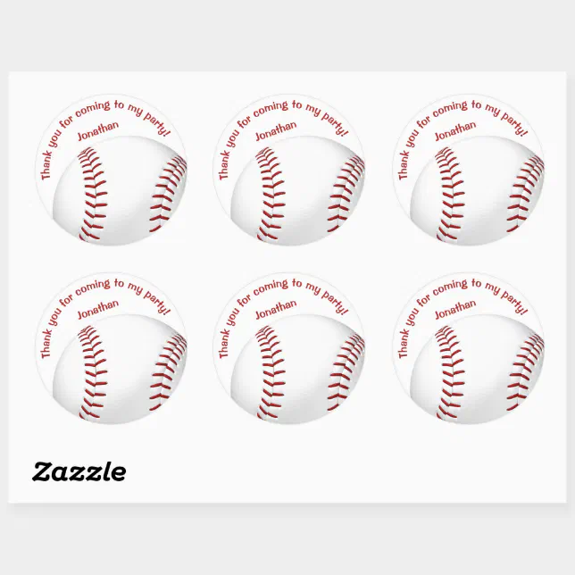 boys girls baseball softball party thank you classic round sticker | Zazzle