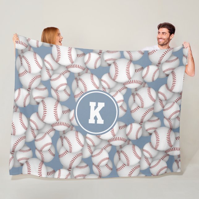 boys girls baseball softball pattern monogrammed fleece blanket (In Situ)