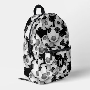 Boys girls black gray soccer balls pattern printed backpack