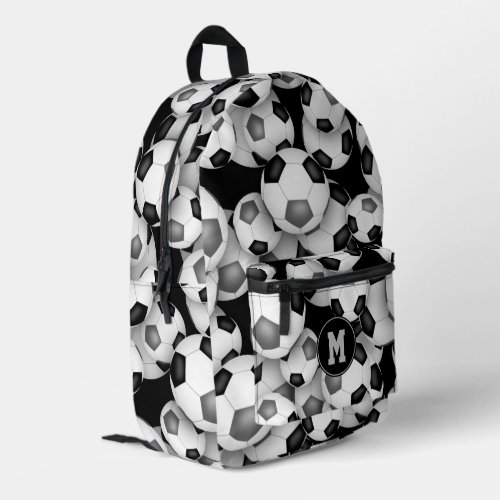 Boys girls black gray soccer balls pattern  printed backpack