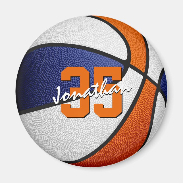 boys girls blue orange team colors basketball magnet (Front)