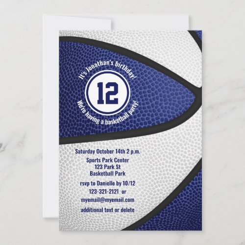 boys girls blue white basketball birthday party invitation