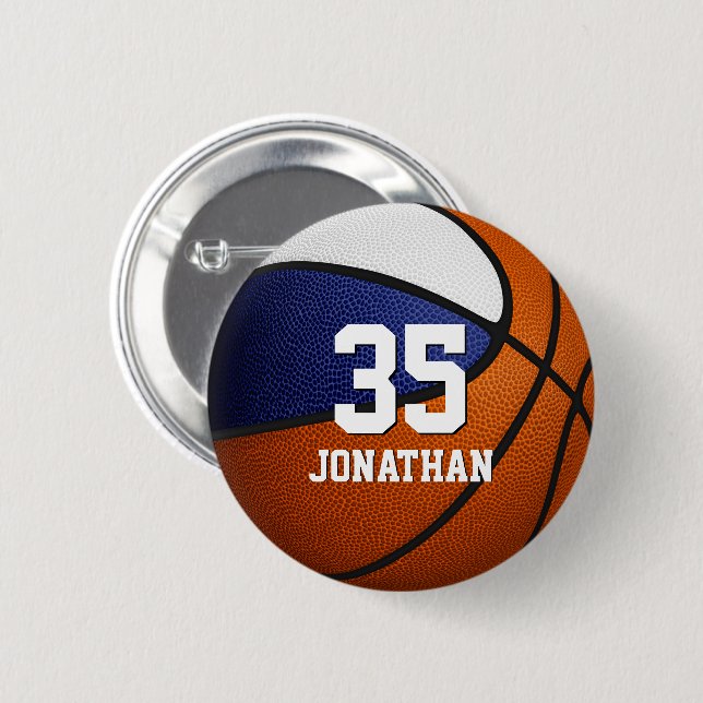 boys girls blue white basketball team colors button (Front & Back)