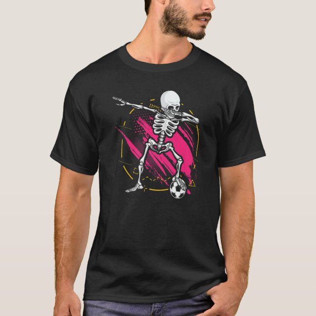 Boys  Girls Dabbing Skeleton  Soccer Ball T-Shirt (Front)