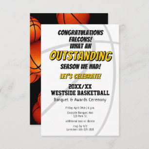 boys girls end of basketball season team party invitation