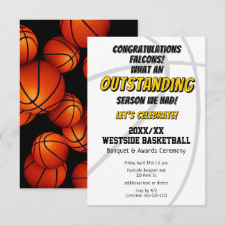 boys girls end of basketball season team party invitation