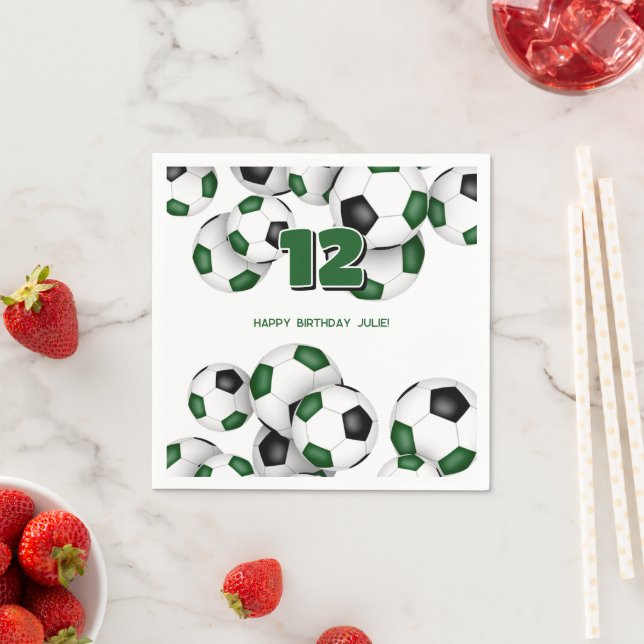 boys girls green black soccer sport birthday party napkins (Insitu)