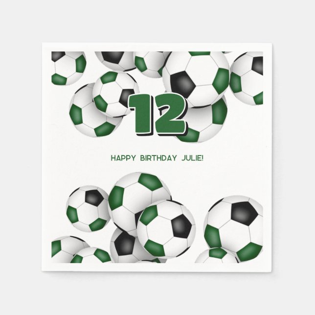 boys girls green black soccer sport birthday party napkins (Front)
