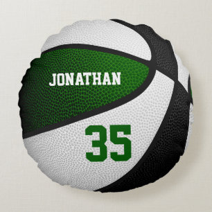 Boys girls green black team colors basketball room round pillow