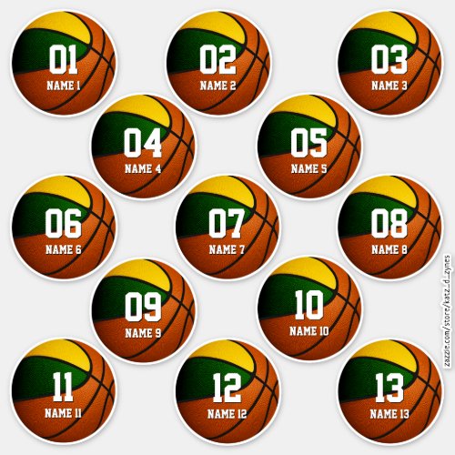 boys girls green gold basketball set of 13 sticker