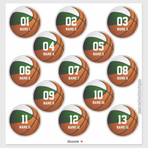 boys girls green white basketball set of 13 sticker