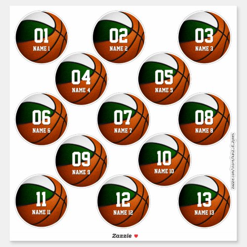 boys girls green white basketball set of 13 sticker