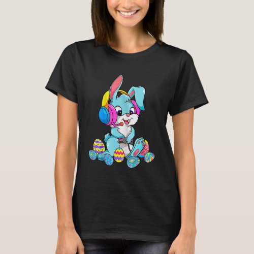 Boys Girls Kids Gamer Happy Easter Day Bunny Egg T_Shirt