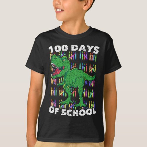 Boys Girls Kids Student T Rex 100 Days Of School  T_Shirt