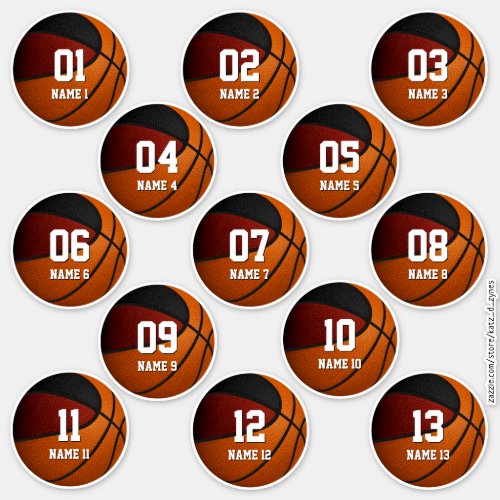 boys girls maroon black basketball set of 13 sticker