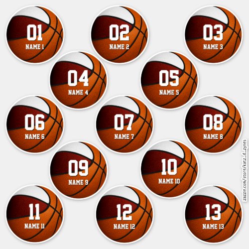 boys girls maroon white basketball set of 13 sticker