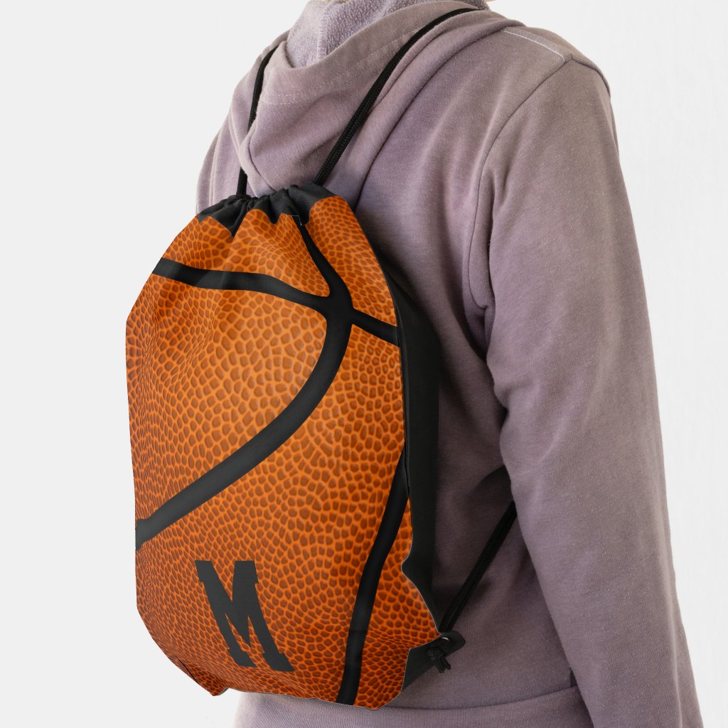boys girls monogrammed basketball drawstring bag