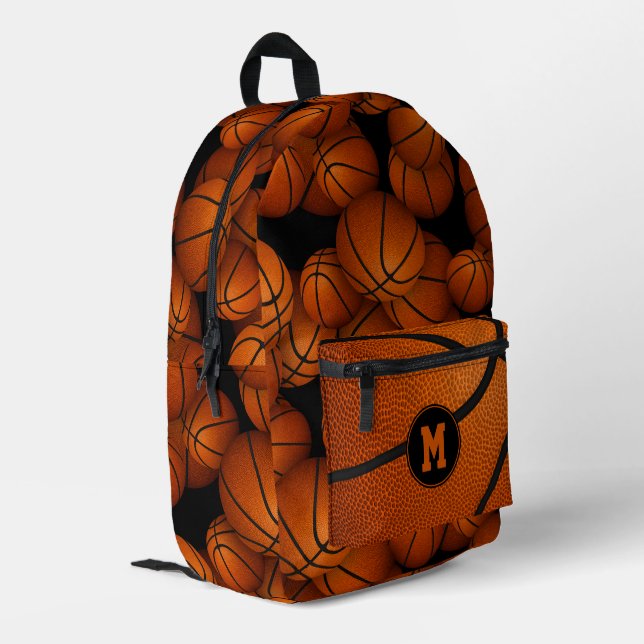 Boys girls monogrammed basketballs pattern  printed backpack (Back Corner Left)