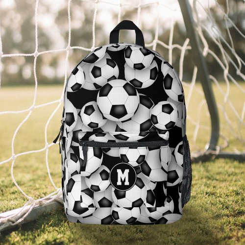 Boys girls monogrammed soccer balls pattern  printed backpack