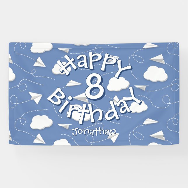 boys girls paper airplanes birthday banner (Horizontal)