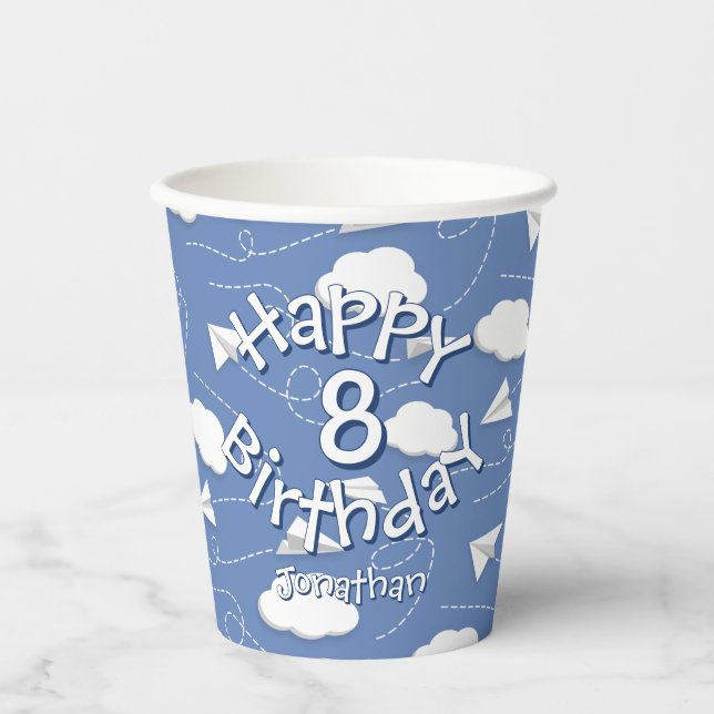 boys girls paper airplanes birthday cups (Front)
