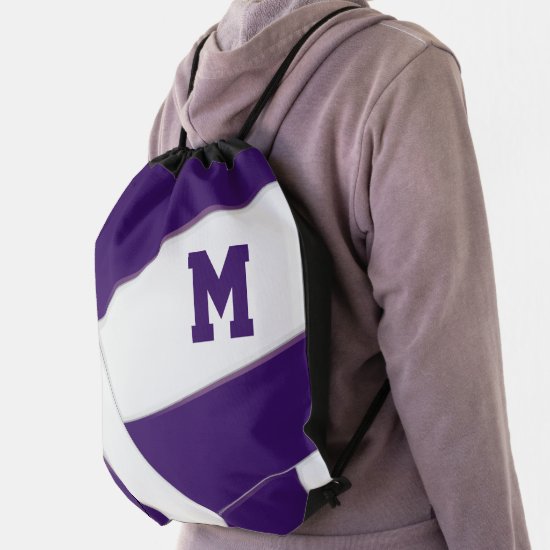 boys girls purple white sports monogram volleyball drawstring bag