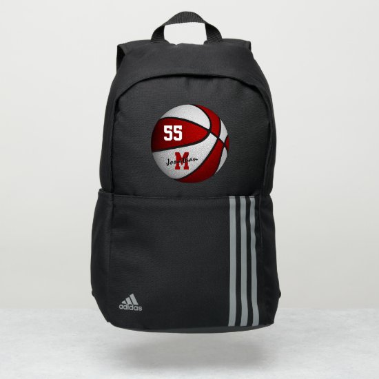 boys girls red white basketball personalized adidas backpack