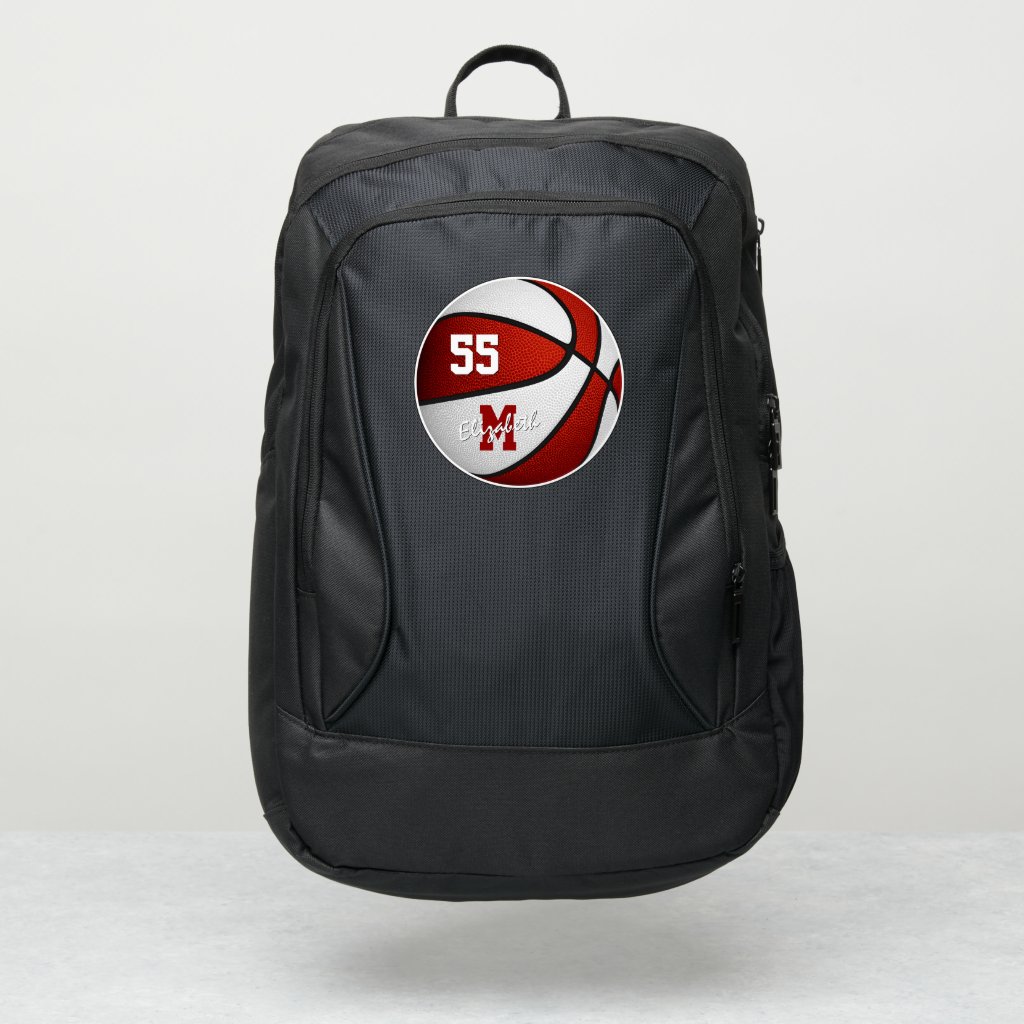 boys girls red white basketball personalized backpack