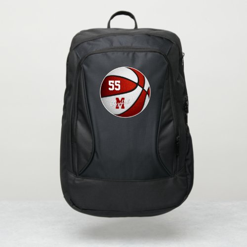 boys girls red white basketball personalized port authority backpack