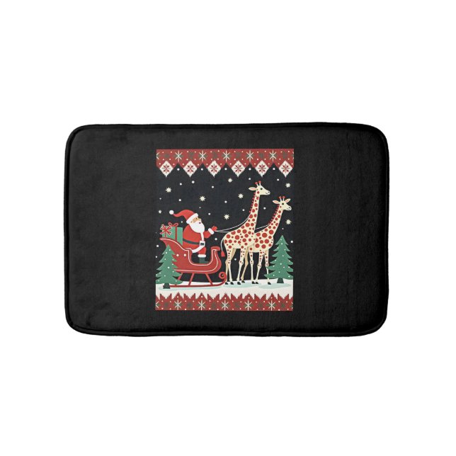 Boys Girls Santa Claus Riding Giraffe Sleigh Ugly  Bath Mat (Front)