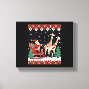 Boys Girls Santa Claus Riding Giraffe Sleigh Ugly Canvas Print