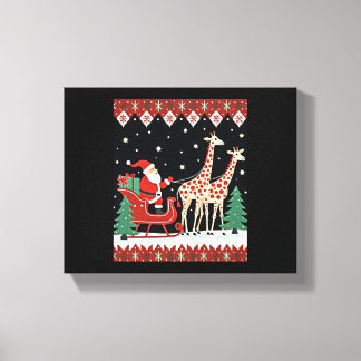 Boys Girls Santa Claus Riding Giraffe Sleigh Ugly Canvas Print