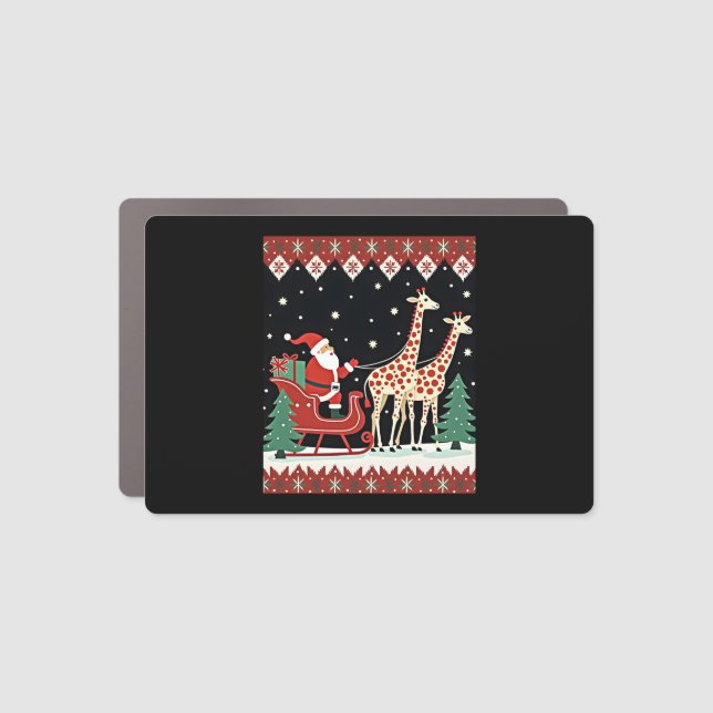 Boys Girls Santa Claus Riding Giraffe Sleigh Ugly  Car Magnet (Front)
