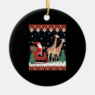 Boys Girls Santa Claus Riding Giraffe Sleigh Ugly Ceramic Ornament