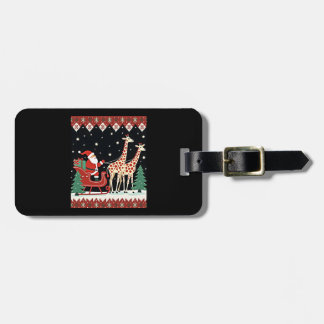 Boys Girls Santa Claus Riding Giraffe Sleigh Ugly Luggage Tag