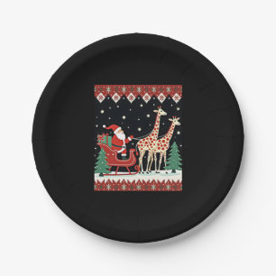 Boys Girls Santa Claus Riding Giraffe Sleigh Ugly Paper Plates