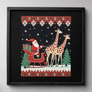 Boys Girls Santa Claus Riding Giraffe Sleigh Ugly Peel And Stick Photo Tile