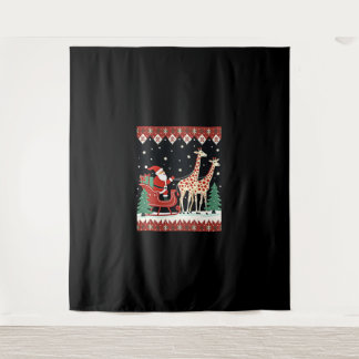 Boys Girls Santa Claus Riding Giraffe Sleigh Ugly Tapestry