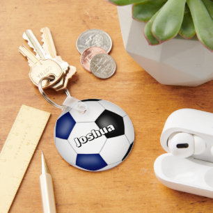 boys girls soccer blue black team colors keychain