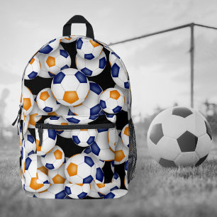 boys girls soccer player blue orange team colors printed backpack