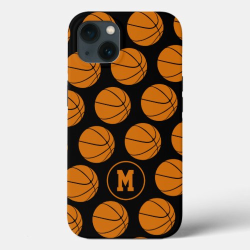 boys girls sports basketballs pattern monogrammed iPhone 13 case