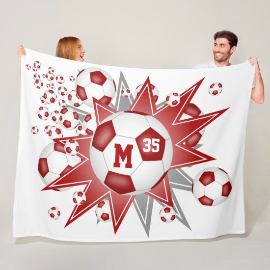 boys girls sports red white soccer ball blowout fleece blanket
