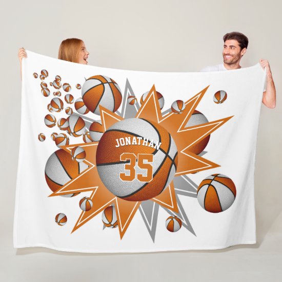 boys girls sporty orange white basketball blowout fleece blanket