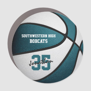 boys girls teal white basketball team colors car magnet