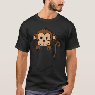 Boys Girlsoddler Cute Zoo Animal Monkey in Pocket T-Shirt